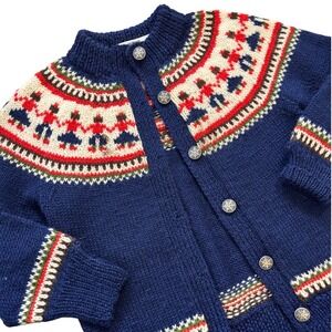 Norsk Handstrikkas Kids Hand Knitted Wool Cardigan Bergen Norway Blue Fair Isle‎